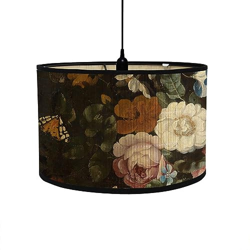Pantallas para Lámparas Redonda Moderna para Lámpara de Mesa Y Lámparas de Pie, Pantallas Colgantes con Patrón Floral Vintage para Sala de Estar, Cocina, Dormitorio, Pasillos (Crisantemo)