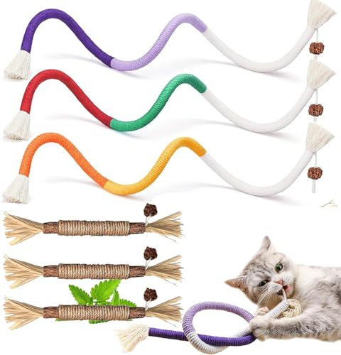 Breezy 6 Stück Katzenminze Spielzeug, Katzenbeißseil, Katzen Kauspielzeug, interaktives Katzenspielzeug für für Katzen Zahnpflege und Gegen Mundgeruch