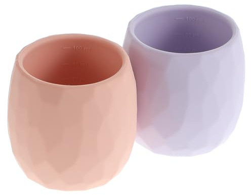 Trinklernbecher aus Silikon für 6-12 Monate Kleinkinder, winzige offene Becher, Kleine Trainings Trinkflasche für Babys und Kleinkinder, mit Kapazitätsmarkierungen, Set mit 2 (Orchid Hush+Peachy Keen)