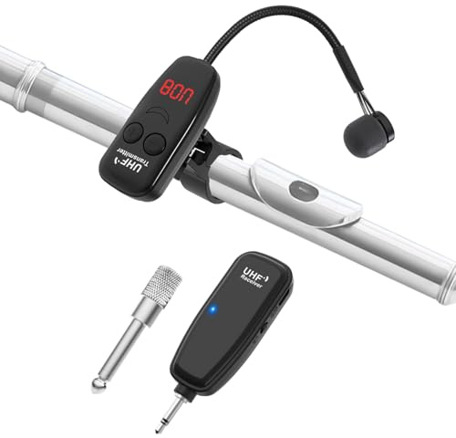 XIAOKOA Drahtloses Mikrofon, UHF Blasinstrument Funkmikrofon, Kabelloses Empfänger und Sender System, 40m Reichweite mit Digitalem Bildschirm, Ideal für Flöte, Piccolo, Klarinette