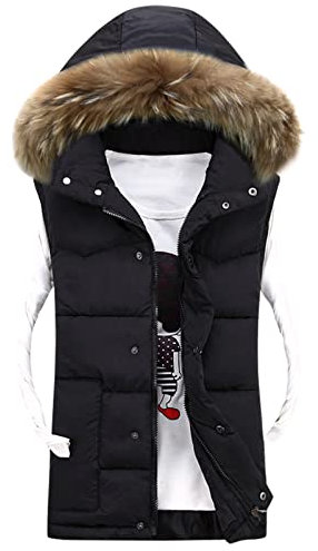 KONG JIMFAN Black Friday Angebote 2024 Ab Wann Herren Steppweste Bequeme Herren Weste mit Kapuze Fleeceweste Outdoor Jacke Übergangs Daunenweste Taschen Ärmellose Jacke Daunenjacken(Schwarz,XXL)