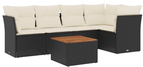 HETFTJN Gartengarnitur Bierzeltgarnitur Gartenlounge Balkonmöbel Kleiner Balkon - 6-TLG. Garten-Sofagarnitur mit Kissen Schwarz Poly Rattan für Hof Garten Café Terrasse
