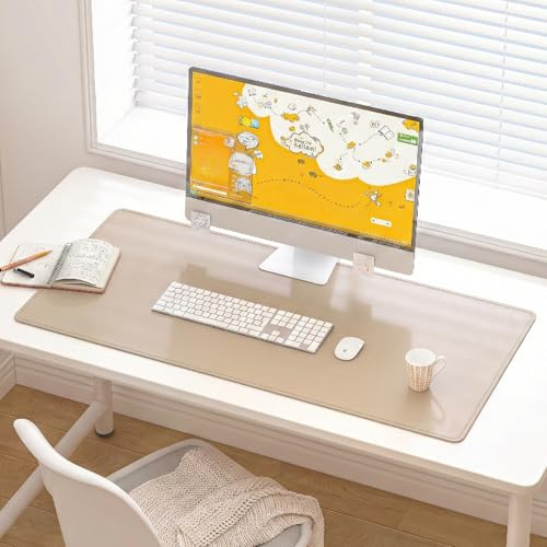 DAWNTREES Schreibtischunterlage,90x43cm,Beige | Tischmatte aus Leder,Rutchfeste,Groß Mousepad Laptop Schreibunterlage,Tisch-Schutz Unterlage für Büro und Zuhause
