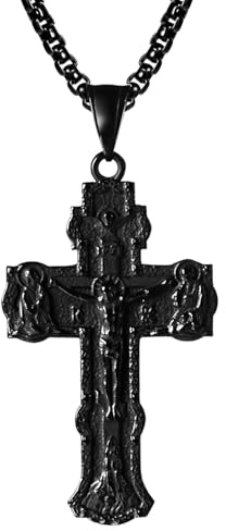 Aroncent Herren Halskette Anhänger Kreuz: Edelstahl Religiöser Jesus Orthodoxer Kreuz Anhänger Christliches Gebets Schmuck Schwarz