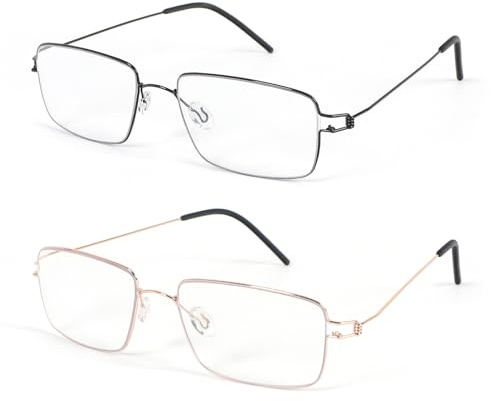 MMOWW 2er-Pack Lesebrille Blaulichtfilter Leicht Flexibel Lesehilfe Metall Edelstahl Material für Damen und Herren