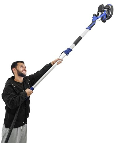 Smerigliatrice per cartongesso, 1250 W, 255 mm, lunghezza regolabile, manico telescopico a 6 velocità, testa abrasiva inclinabile a 90°, con spazzole di carbone, carta vetrata, sacchetto per raccolta