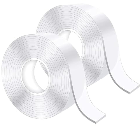 MDUPPE Lot de 2 rouleaux de ruban adhésif double face puissant - Transparent - Nano Tape - Amovible - Ruban adhésif double face pour tapis, tableaux muraux, photos, cadres photo, décoration, etc
