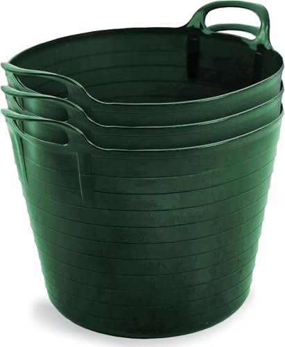 Spectraplast® 42 L Flexi Tub Set - Robust Multi-Purpose Storage Tub in Assorted & Single Color - Handy Builders Buckets Heavy Duty, Ideal for Home, Garden, Animal Feed, Green, Pack of 3
