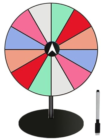 Sulxyi Tabletop Spinner, Roulette Spinner Wheel, Prize Wheel, 27x20 cm, 12 Farbschlitze Trockener Erase -Marker Compact Tabletop Design einfach für Spiele und Verkaufsförderung
