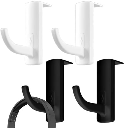 4 Pcs Support pour casque, support de casque, support casque bureau, support de bureau, support casque gamer, support pour clés, poches (rochet monocouche), Deux noirs et deux blancs