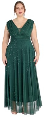 VALORIALUXE Vestido largo elegante para mujer con estola a juego, cuello en V, vestido de ceremonia fabricado en Italia, verde bosque, L-XL