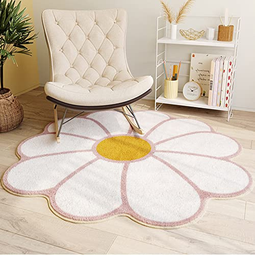 Morbuy Teppich Rund für Wohnzimmer, Schlafzimmer, Kinderzimmer, Weich Fauschige Unregelmäßige Form Kurzflor Bodenmatte, Waschbare Teppich mit Anti-Rutsch Unterseite (Rosa Blume 1,120cm)
