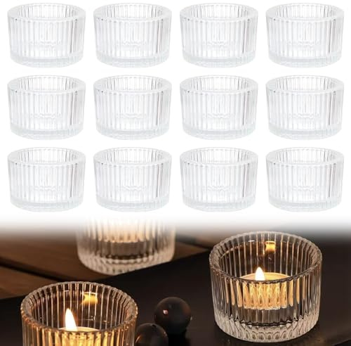 KQWVZ 12 Pack Clear Tea Light Candle Holders, Tealight Holders, Clear Tea Light Holders Glass, ClearTealight Candle Holder(5.5 cm W × 3.5 cm H) for Wedding Candle, Christmas Decor, Birthday Party