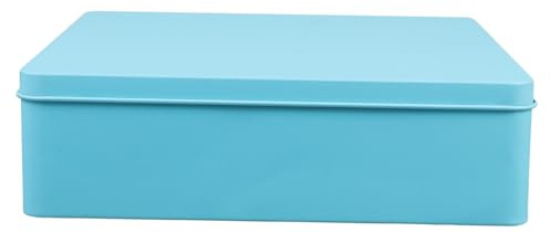 VILLFUL Caja De Hojalata Cuadrada Extragrande Para Almacenamiento, Envase Metálico Resistente Con Tapa Segura, Color Azul, Adecuado Para Dulces y Organización El Hogar, Caja Decorativa Versátil