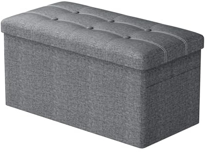 Oak & Tea Sitzbank mit Stauraum, klappbare Sitztruhe, klappbare Aufbewahrungsbankett, Aufbewahrungsbox, 76x38x38cm, bis 300 kg belastbar, 3 Inneneinlagen & Seitentaschen, Grau