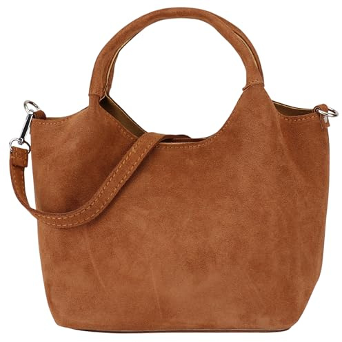 SH Leder Damen Handtasche aus echtem Wildleder Beuteltasche mit Schultergurt und Innentasche Elegante Henkeltasche Crossbody Tasche für Alltag & Büro 28x18cm Alesia W688