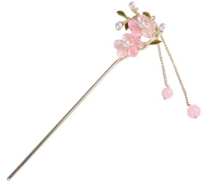 Flower Hair Clips,Chinese Style Hair Chopsticks,Retro Tassel Hair Pin,Metal Hair Sticks,Cherry Blossom Hair Pin for Women(pink)