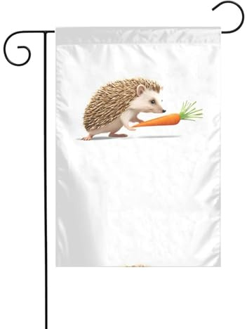 BROLEO Petit hérisson tirant des carottes - Mât de drapeau de jardin extérieur - Décoration tendance - 30,5 x 45,7 cm