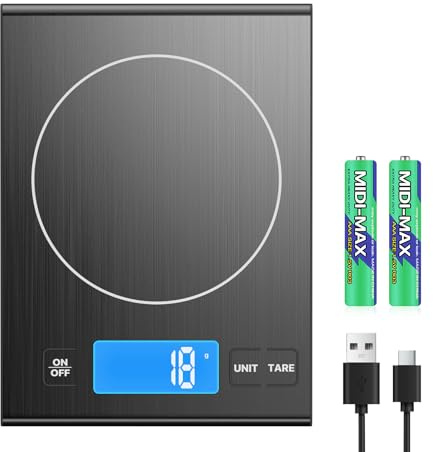 Diyife Bilancia Cucina Digitale,USB Carica,1g/15kg | Ricaricabile, Batterie Incluse, Alta Precisionee in Acciaio Inossidabile, Funzione Tare, per Culinario, Caffè, Gioielli