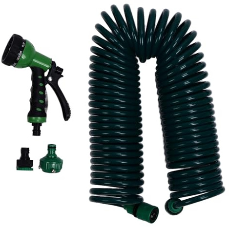 Manguera de Jardín Telescópica EVA de 15m 49.2ft, Manguera de Agua en Bobina con 7 Modos de Riego, Conector Rápido Ligera y Retráctil para Jardín, Césped, Patio y Lavado de Automóviles