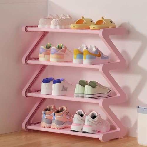 Scarpiera stretta a 4 ripiani, scaffale verticale per ingresso e soggiorno, scarpiera salvaspazio rosa (45 cm), soluzione essenziale per la casa