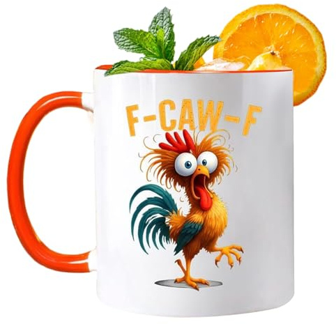 F-Caw-F Lustige Huhn Tasse – Keramik 350ml | Schreiender Hahn Meme Becher | Verrückte Henne Kaffeetasse | Humorvolles Trinkgefäß Für Zuhause, Büro, Frühstück Und Alltag