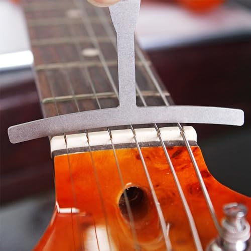 Naroote Juego de Herramientas Luthier de Calibre de Radio de Cuerda Inferior de Guitarra de Acero Inoxidable de 9 Piezas para Guitarra Popular Eléctrica Herramientas de Reparación de Configuración