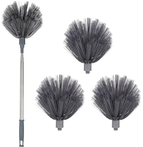 POPETPOP Plumero para Telarañas con Mango Extensible Telescópico 3 Cabezales de Limpieza Ligero y Ajustable Adecuado para Techos Altos y Uso Interior y Exterior Removedor de Polvo