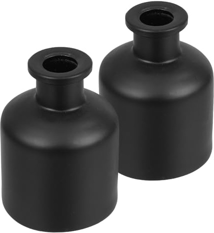 LIFKOME 2 Frascos Difusores de Vidrio Cilíndricos Recargables 50 Ml Botella Difusora Vacía Color Negro Mate para Aceites Esenciales y Aromaterapia en Hogar