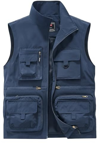 OlyljpinZ Gilets de Pêche pour Homme Multi-Poches Gilet de Plein air À Séchage Rapide Gilet Sport Sans Manche Veste Été Léger Respirant Loisirs Reporter Manteau Chasse Camping Gilet de Photographie