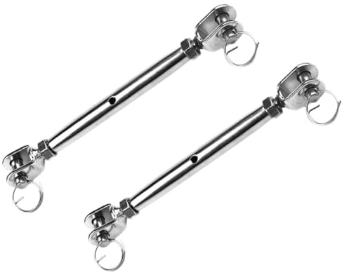 FRCOLOR 2pcs Stainless Steel M8 Closed Body Turnbuckle Jaw Rigging Screws Cable Tightener Heavy Duty Wire Rope Tension Adjusters for Industrial and Marine Use