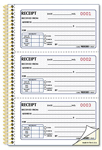 Rediform Gold Standard Money Receipt Book, Twin-Wire Binding, Carbonless Duplicate Forms, 8.5 x 5.5, 225 Numbered Sets (8L829)