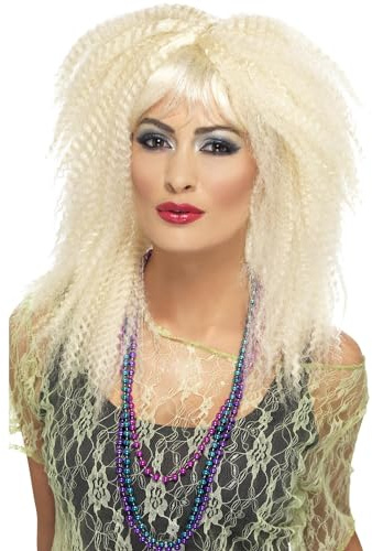 Smiffys 80er Trademark Krause Perücke, Blond, Stufig, Lang mit Pony Halloween