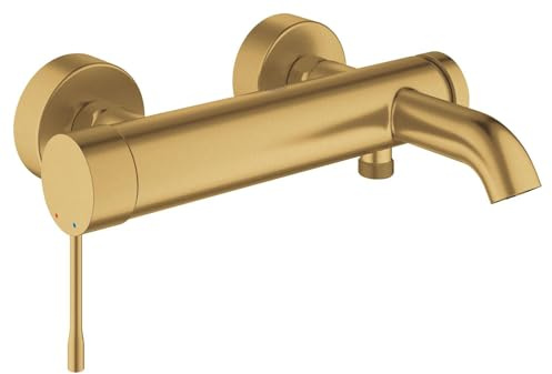 GROHE Essence, Badewannenarmatur (Duscharmatur für die Badewanne, Mischbatterie mit automatischer Umstellung Wanne/Brause, mit integriertem Rücklaufventil, S-Anschlüsse), gold, 33624GN1