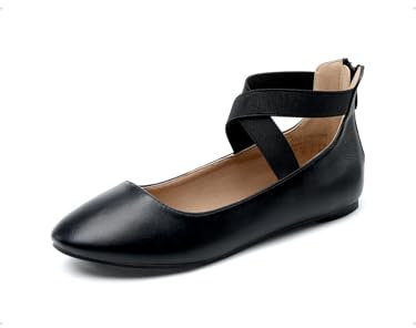 DREAM PAIRS Women's Sole_Stretchy Black/PU Elastic Ankle Straps Ballet Flats Shoes Size 8 US/ 6 UK