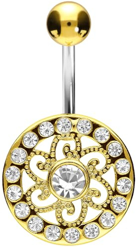 PIERCINGLINE Bauchnabelpiercing Titan | Mandala 925er Silber | Piercing Bananabell Banane | Farbauswahl
