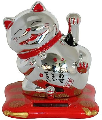 Superfreak Glückskatze - Maneki-Neko - Winkekatze auf Podest 7,5cm - Silber