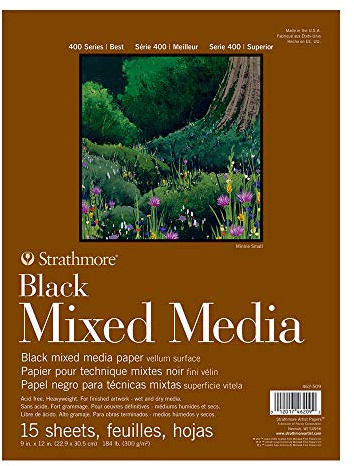 Strathmore P462-509 400 Series Mixed Media, papel, negro, 9 x 12, 15 unidades