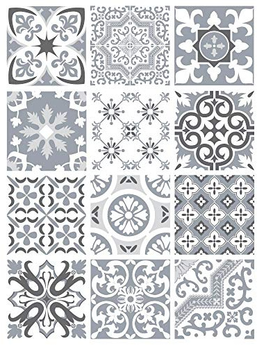 Adzif.biz Le sticker de decoration - Carrelage Autocollant - GREYPASTELMONKEY - Dimensions d'un Sticker : 15 x 15 cm / 150 x 150 mm - Planche de 12 Autocollants Adhesifs Carrelage