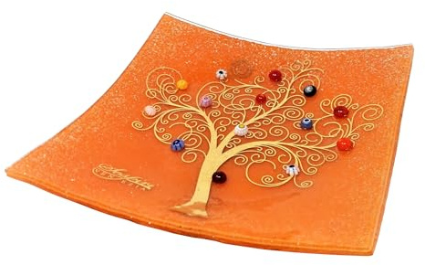 Sospiri Venezia Dekoteller - Ablageschale/Dekoschale aus Murano-Glas mit Lebensbaum und Murine, Handgefertigt, Geschenkidee für Zuhause und Eingangsbereich 19x19 cm