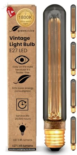 greenandco 4x Vintage Design LED Birne zur Stimmungsbeleuchtung | E27 T30 | smoke | 2W 45lm | 1800K extra warmweiß | 320° | 230V | flimmerfrei | nicht dimmbar | Edison Glühbirne