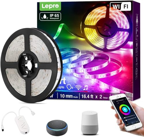 Lepro Smart LED Strip 5M Outdoor, RGB Dimmbar 150 LEDs, Smart LED Streifen Wifi, Wlan LED Band IP65 Wasserdicht, Superhell Selbstklebend Lichtband, Lichterkette Kompatibel mit Alexa, Google Home