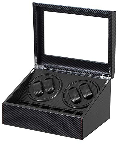 LLS Automatic Watch Winder with 4 Quiet Running Motor Watch Winding Display+ 6 Flexible Watch Pillows Luxury Fiber Leather Storage Case for Man/Woman's Watches