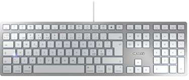 CHERRY KC 6000 Slim for Mac, Clavier Filaire Mac - (Port USB-A), Disposition pan-Nordique (QWERTY), Touches silencieuses, Design Plat, Blanc argenté