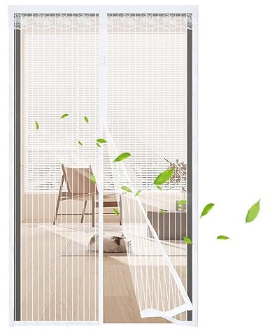 Magnetic Fly Screen Door Curtain 120x210cm, Anti Mosquito Mesh Curtain with Powerful Magnets, Easy Installation,Insect Protection Door No Gap for Patio Balcony Sliding Door,White