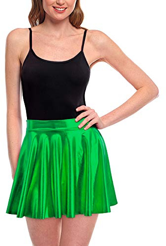 Faldas Mujer Cortas Plisada Verde Metalizada Brillante [Falda Skater Patinaje]【Talla M】 Multifunción Disfraz Baile