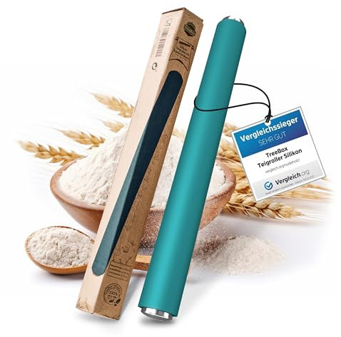 TreeBox Rodillo de silicona y acero inoxidable – Moderno rodillo sin asas con efecto antiadherente, desenrollar fondant y masa en un instante, utensilios para hornear