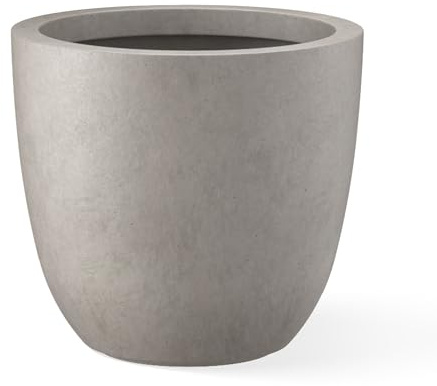 Kante 45,7 cm Durchmesser, runder Beton-Übertopf für drinnen und draußen, großer Pflanztopf mit Ablaufloch und Gummistopfen für Zuhause, Terrasse, Garten, verwitterter Beton