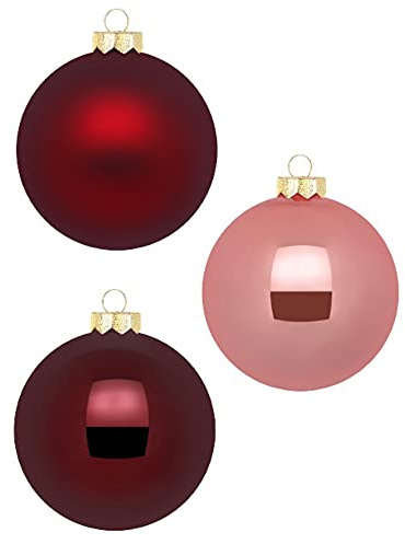 Inge Glas Weihnachtskugeln 10cm in Karton-Box | 6 XL Christbaumkugeln groß | Kugeln aus Glas (Vintage Rose | Bordeaux Altrosa)