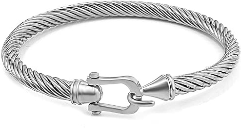 Gleamart Twisted Cable Bracelet Stainless Steel Bracelet with Hook Clasp for Women